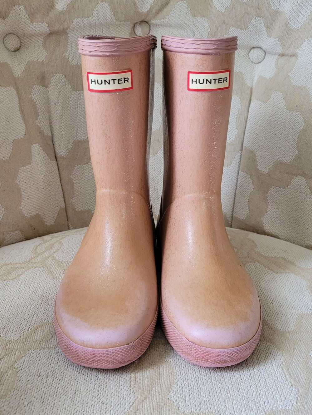 HUNTER ORIGINAL KIDS RAIN BOOTS LIGHT PINK GLITTER GIRLS SIZE 2